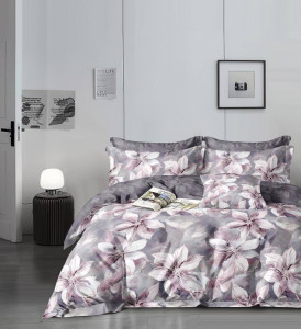 Бязь постільна білизна полуторний комплект сірий квіти