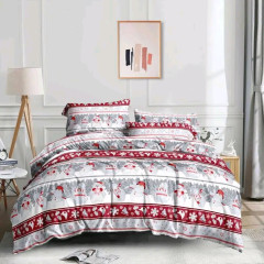 Фланель постільна білизна євро комплект сірий новорічний сніговик 