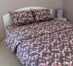 Фланель постільна білизна двоспальний комплект сірий сердечка 5111d