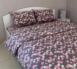 Фланель постільна білизна євро комплект сірий сердечка 5111e