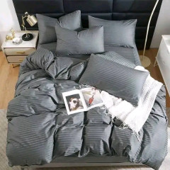 Страйп сатин постільна білизна полуторний комплект сіра смужка CT2110p