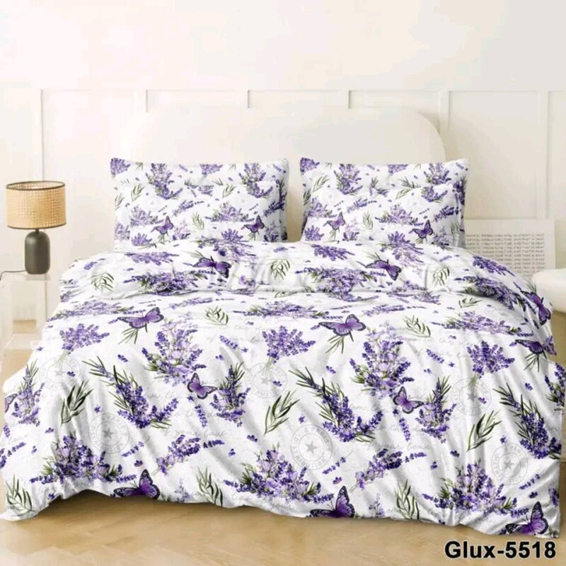 Бязь постільна білизна полуторний комплект білий лаванда
