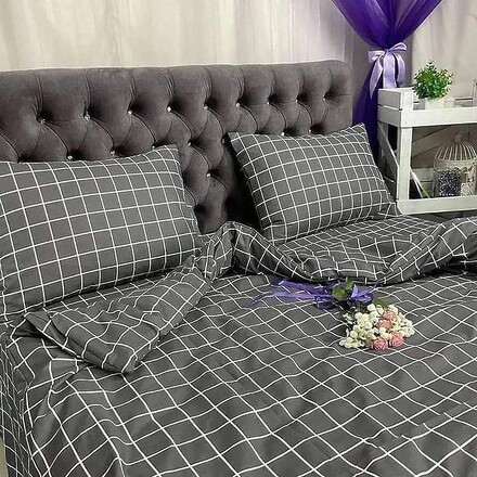 Простирадло на резинці 160-200 сірий клітинка 4136