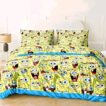 Бязь постільна білизна сімейний комплект губка боб жовтий 4145s