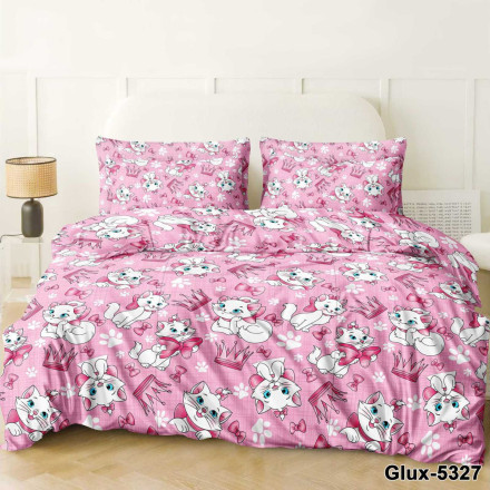 Бязь постільна білизна двоспальний комплект 5327d рожевий котик